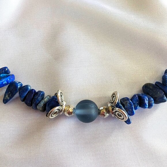 Beautiful Hand Made Lapis Lazuli and Bugle Bead Necklace-Tranquility Amidst the - Picture 2 of 2